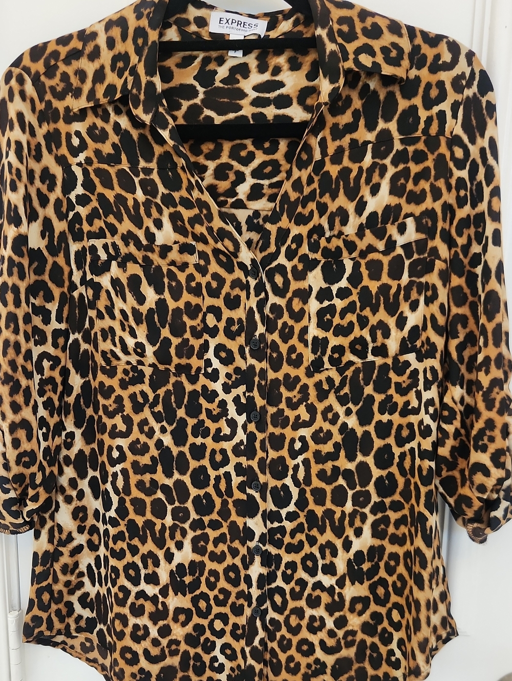 Express Leopard Print Button-Front Shirt - Brown/Black